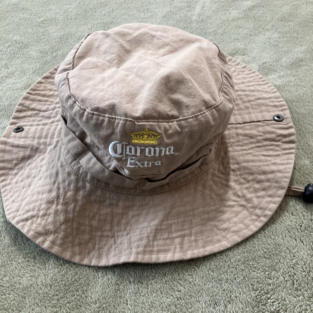 Corona Extra Beer Khaki Canvas Bucket Hat Beach Party Sun Protection Fishing